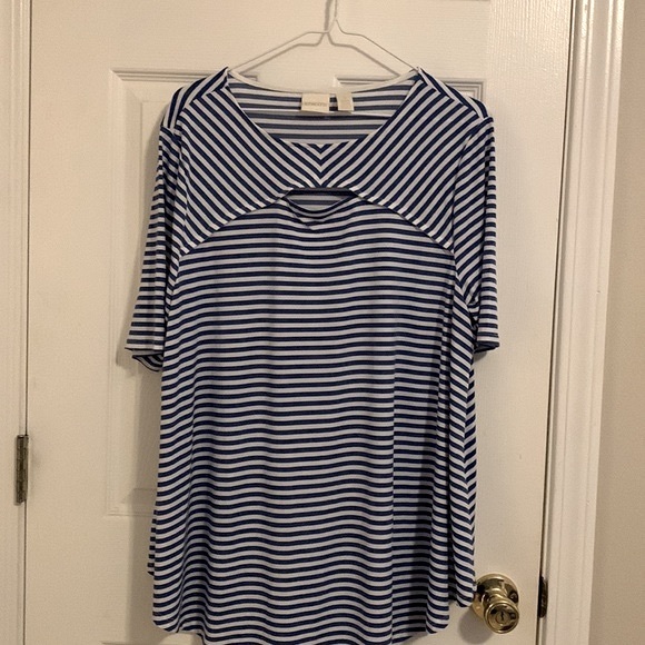 Chico’s tunic top size 2 blue and white stripe 3/4 length sleeve - Picture 3 of 3